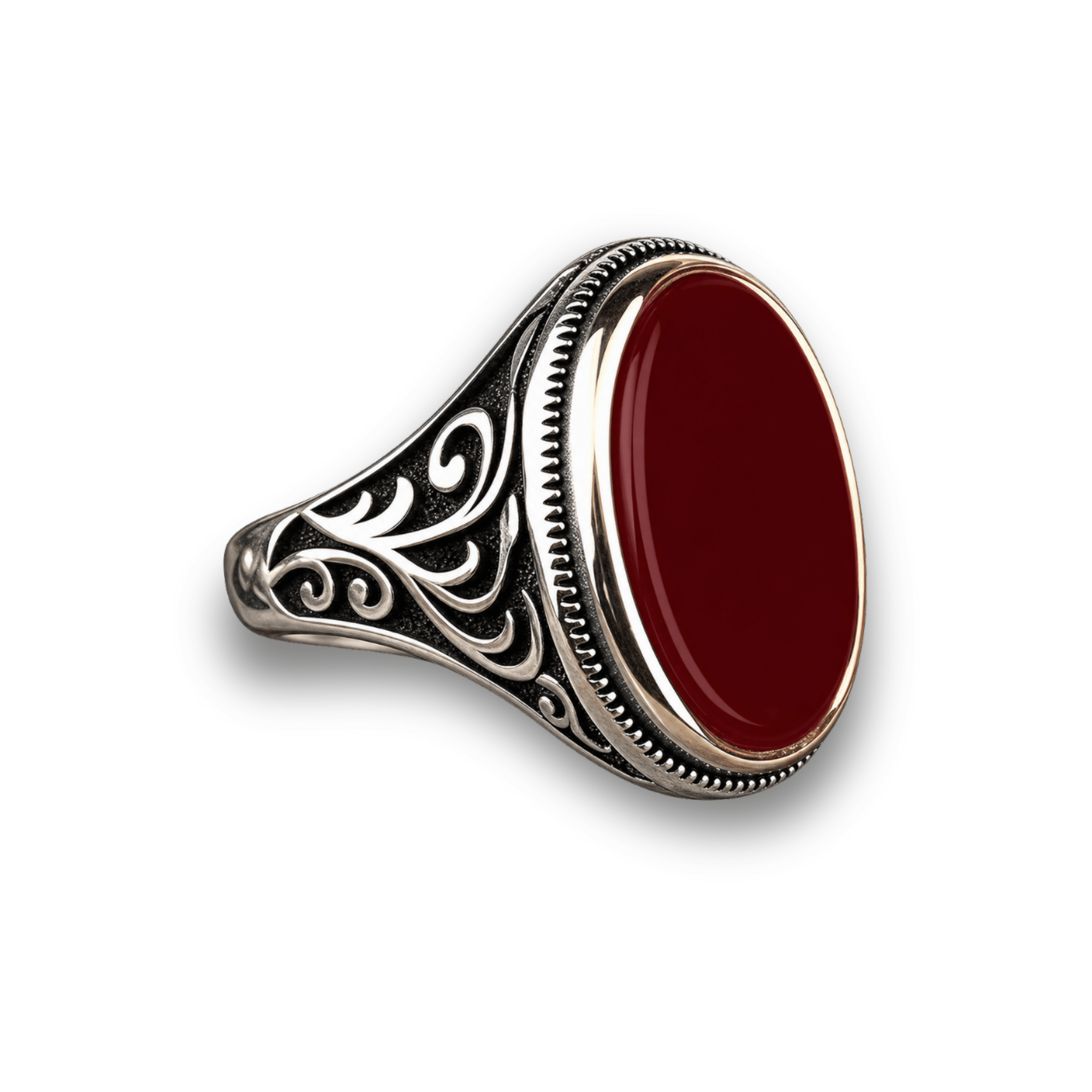 The Heritage – Red & Black Aqeeq Oval Ring (925 Silver)