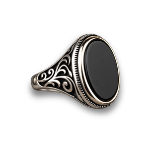 The Heritage – Red & Black Aqeeq Oval Ring (925 Silver)
