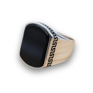 Obsidian Black Square-Cut Aqeeq Ring – 925 Silver