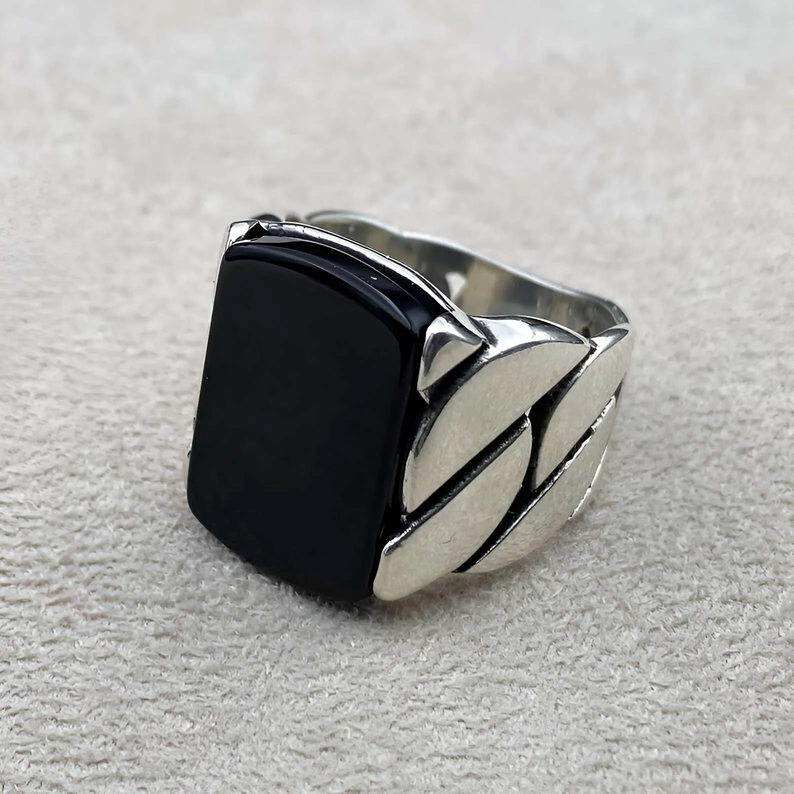 The Square Curb Ring – Pure Silver with Rhodium Finish - Image 4