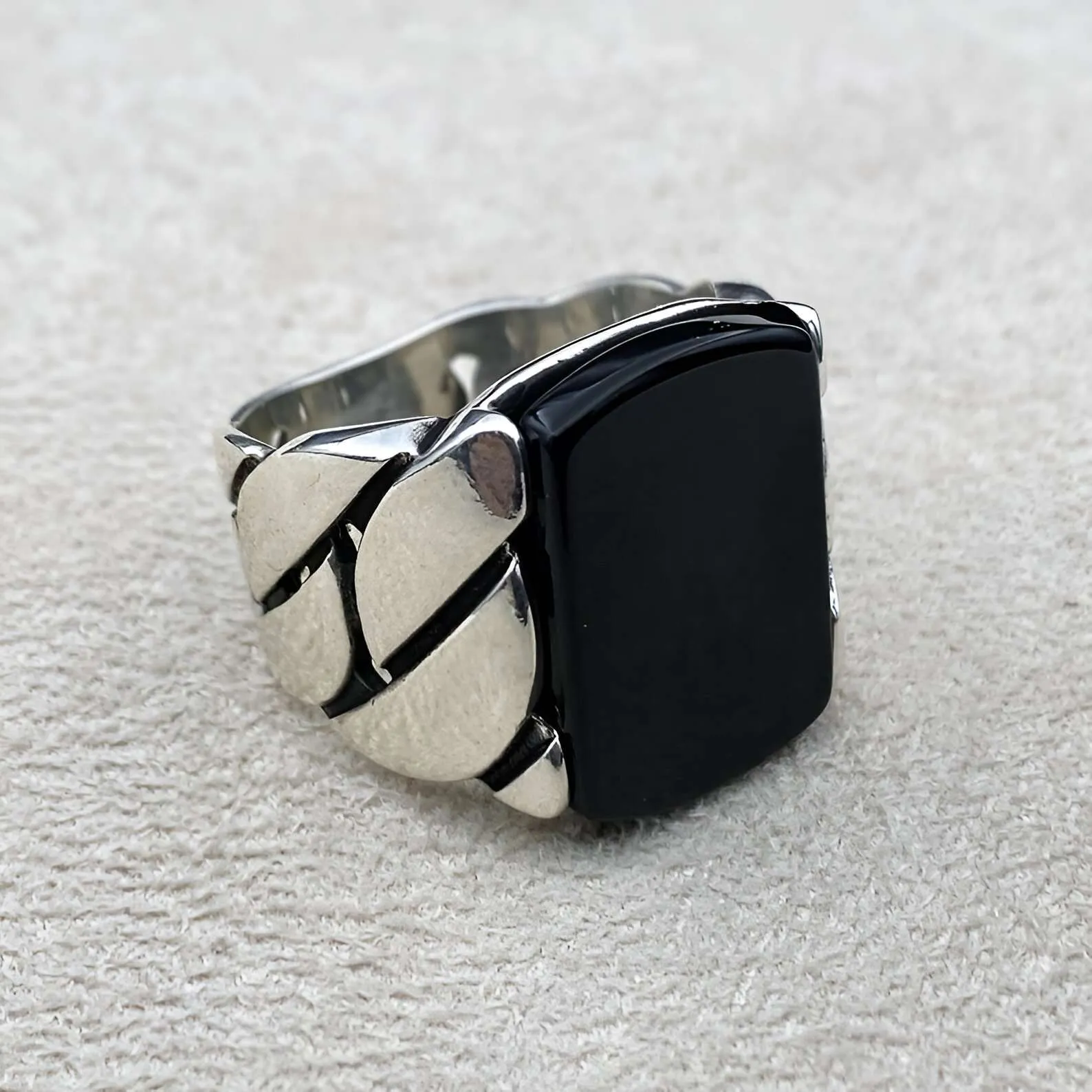 The Square Curb Ring – Pure Silver with Rhodium Finish - Image 6