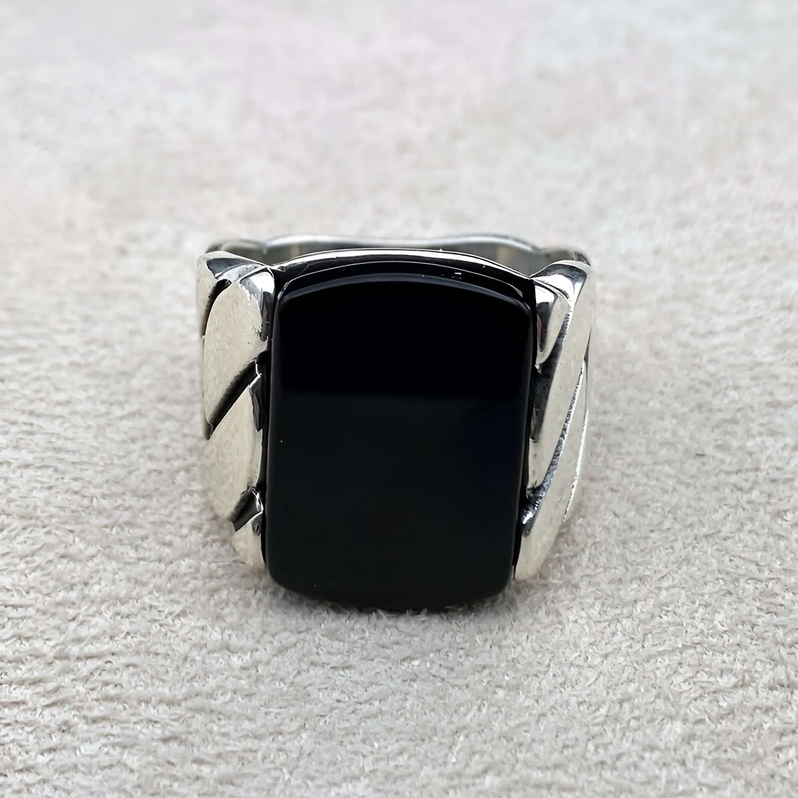 The Square Curb Ring – Pure Silver with Rhodium Finish - Image 3