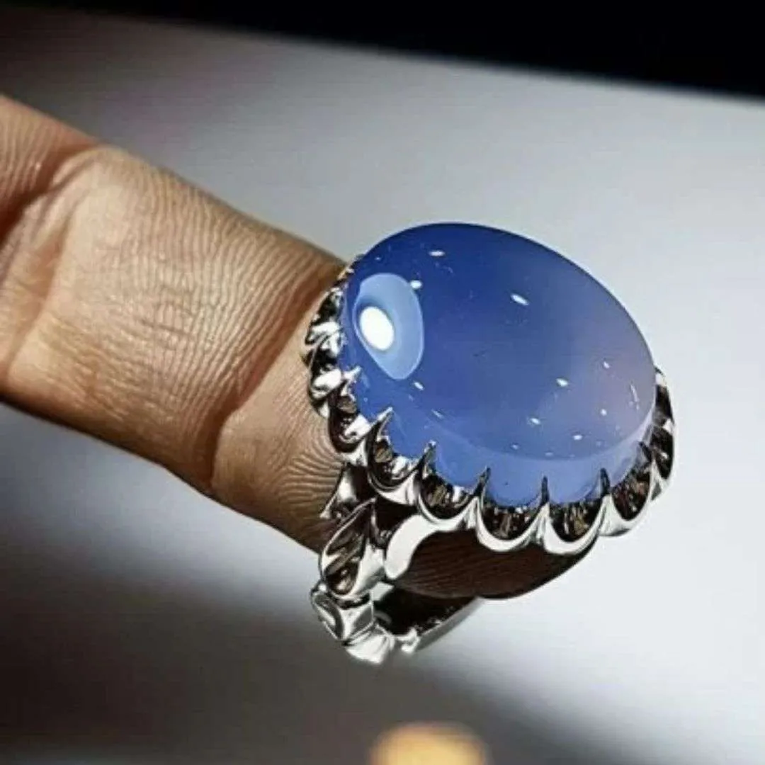 Blue-Purple Yemeni Agate with Handmade Silver Ring - Image 3
