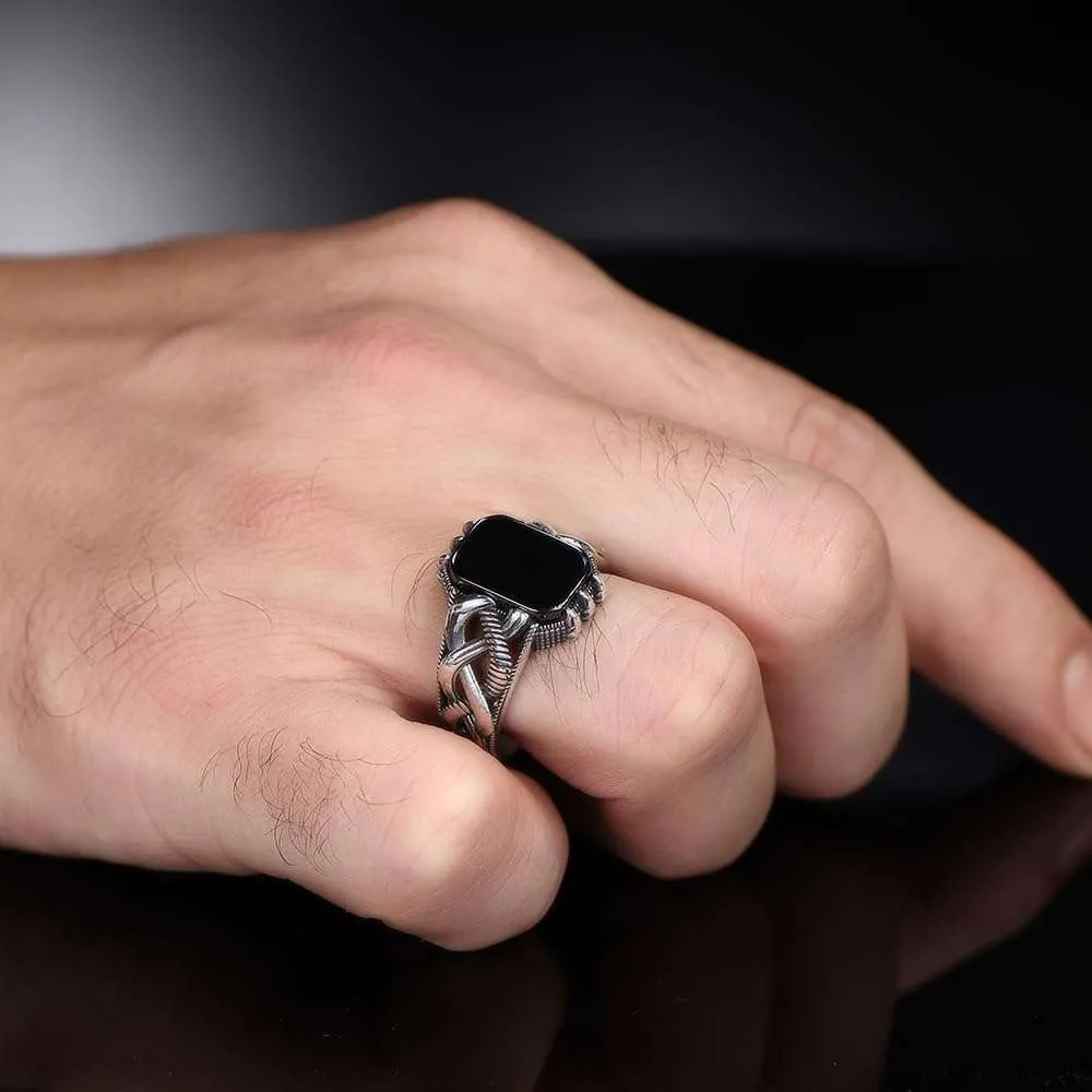Authentic Black Onyx Stone Men's Silver Ring 925 Sterling - Image 4