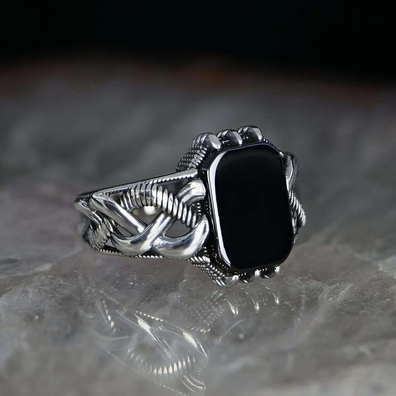 Authentic Black Onyx Stone Men's Silver Ring 925 Sterling - Image 3