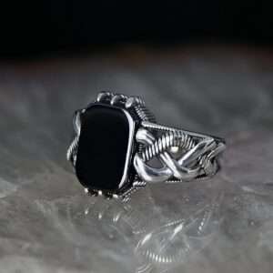 Authentic Black Onyx Stone Men's Silver Ring 925 Sterling