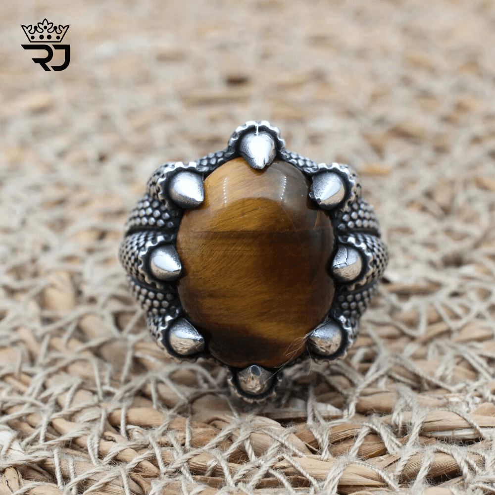Royal Ottoman Falcon Claw Ring – 925 Silver & Tiger Eye - Image 2