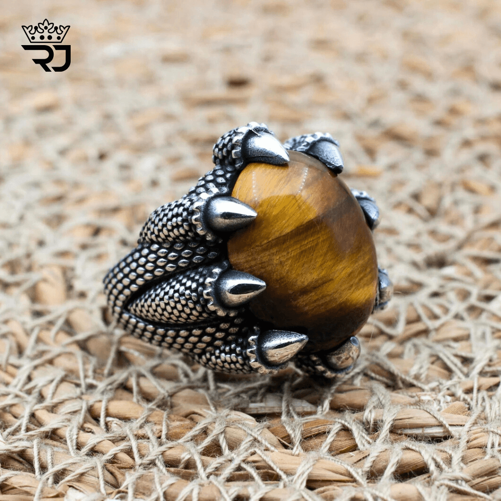 Royal Ottoman Falcon Claw Ring – 925 Silver & Tiger Eye