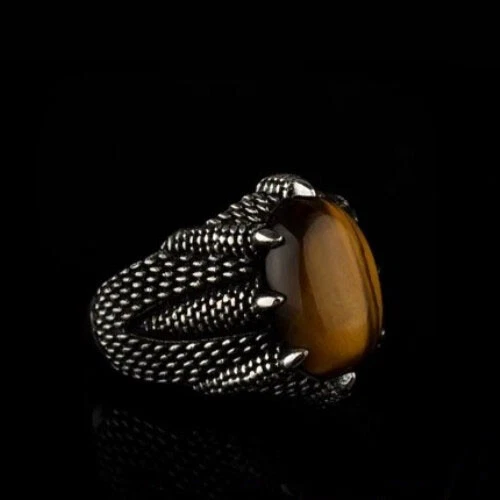 Royal Ottoman Falcon Claw Ring – 925 Silver & Tiger Eye - Image 5