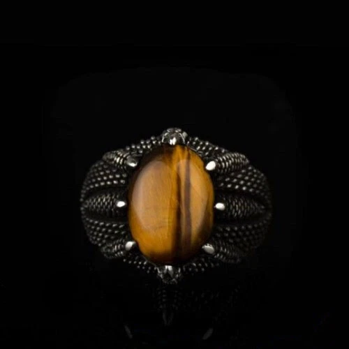 Royal Ottoman Falcon Claw Ring – 925 Silver & Tiger Eye - Image 3