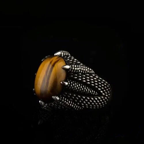 Royal Ottoman Falcon Claw Ring – 925 Silver & Tiger Eye - Image 4