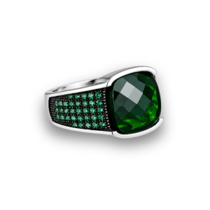 Men’s 925 Sterling Silver Emerald Signet Ring – Handmade Turkish Ottoman Style Square Green Stone Ring