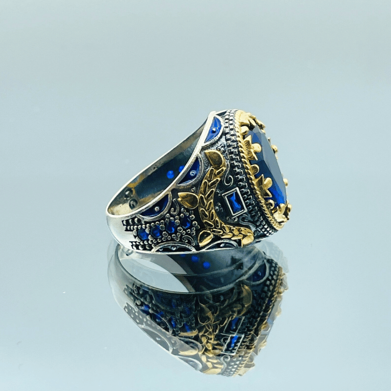 Men's Blue Sapphire Ring in 925 Sterling Silver – Handmade Turkish Style Statement Ring - Image 6