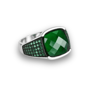 Men’s 925 Sterling Silver Emerald Signet Ring – Handmade Turkish Ottoman Style Square Green Stone Ring