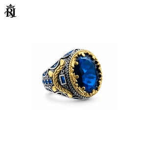 Men’s Blue Sapphire Ring in 925 Sterling Silver – Handmade Turkish Style Statement Ring