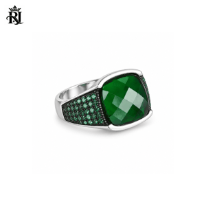 Men’s 925 Sterling Silver Emerald Signet Ring – Handmade Turkish Ottoman Style Square Green Stone Ring