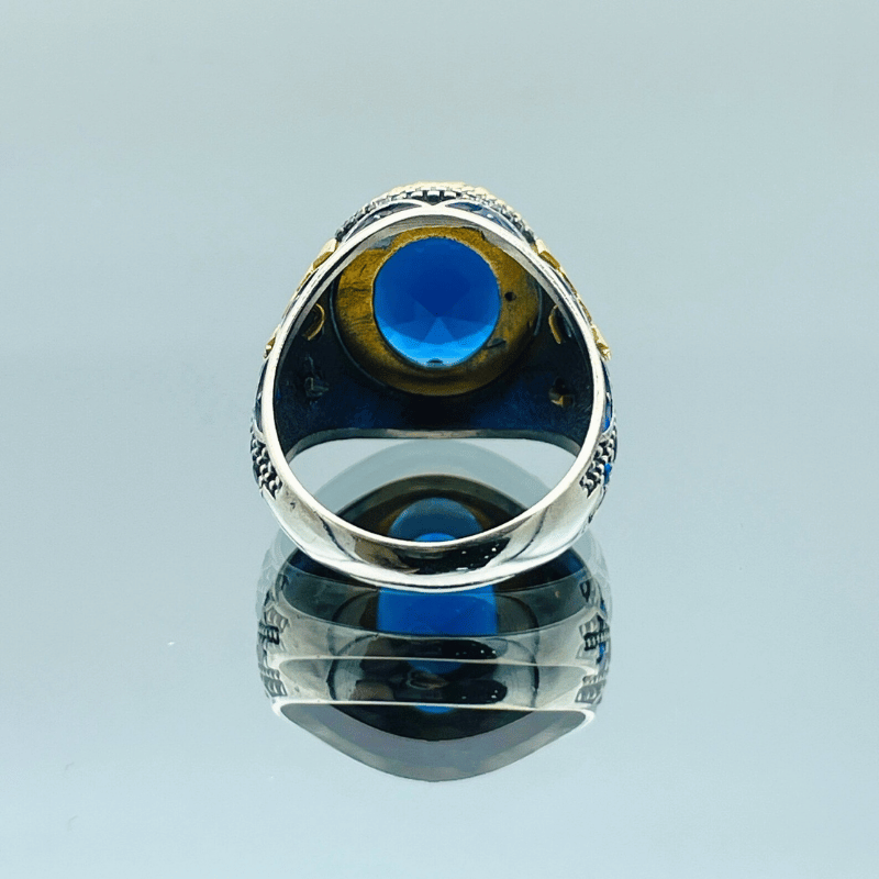 Men's Blue Sapphire Ring in 925 Sterling Silver – Handmade Turkish Style Statement Ring - Image 3