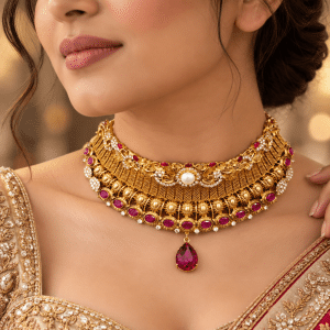 Royal Ruby Empress Chandi Collar Set