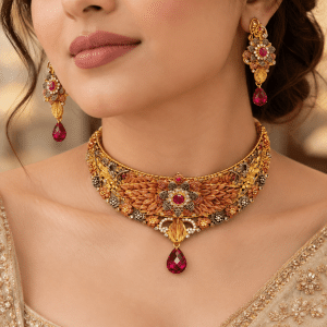 Ruby Elegance Chandi Collar Set